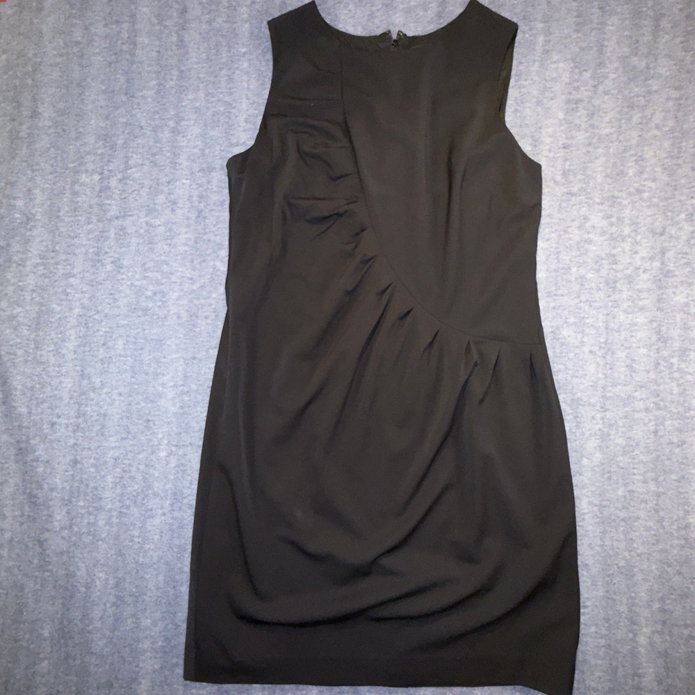 Ann Taylor Black Diagonal Pleated Tank Dress Size 16 Sleeveless Knee Length